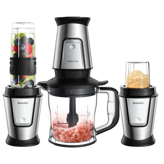 3-in-1 Multifunctional Food Processor and Blender with 700W Power - Portable Juicer, Personal Smoothie Maker, Food Chopper, and Dry Grinder