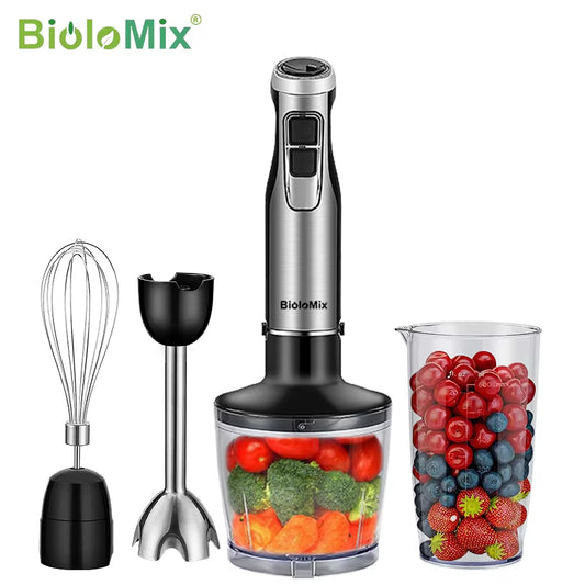 1200W 4-in-1 High-Performance Immersion Hand Blender with Chopper and Smoothie Cup, Equipped with Stainless Steel Ice Blades