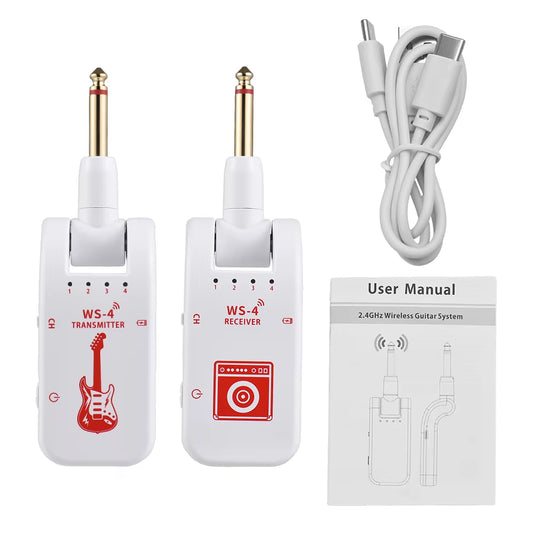 2.4GHz Wireless Guitar System - Transmitter and Receiver Set for Electric Guitar and Bass with 48K/16Bit Real-Time Transmission